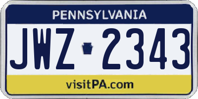 PA license plate JWZ2343