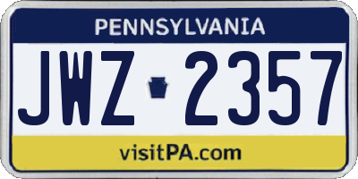 PA license plate JWZ2357