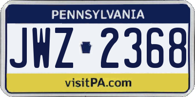PA license plate JWZ2368