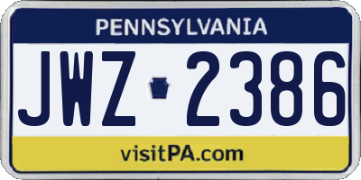 PA license plate JWZ2386
