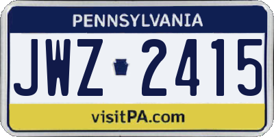 PA license plate JWZ2415