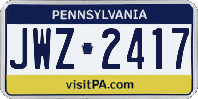 PA license plate JWZ2417