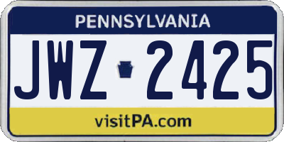 PA license plate JWZ2425