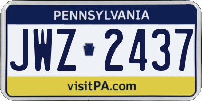 PA license plate JWZ2437