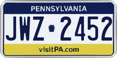 PA license plate JWZ2452