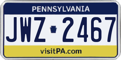 PA license plate JWZ2467