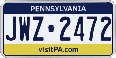 PA license plate JWZ2472
