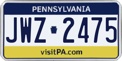 PA license plate JWZ2475