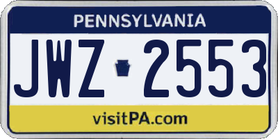 PA license plate JWZ2553