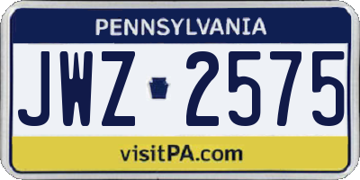 PA license plate JWZ2575