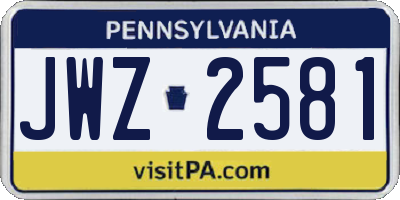 PA license plate JWZ2581
