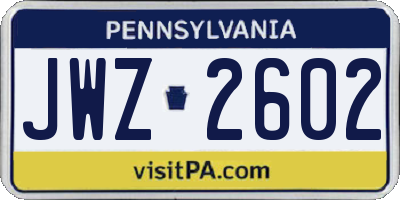 PA license plate JWZ2602