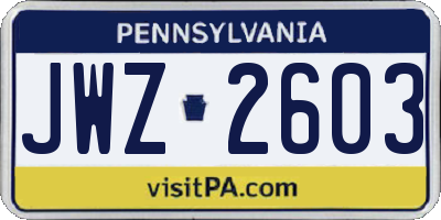 PA license plate JWZ2603