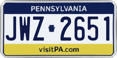 PA license plate JWZ2651
