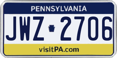PA license plate JWZ2706