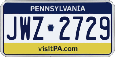 PA license plate JWZ2729