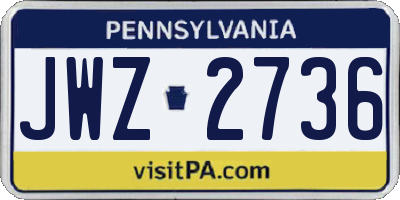 PA license plate JWZ2736