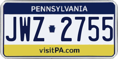 PA license plate JWZ2755
