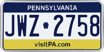 PA license plate JWZ2758