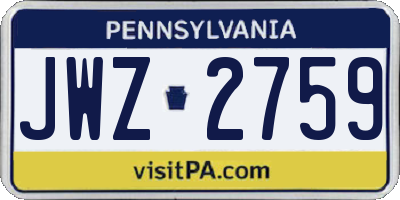 PA license plate JWZ2759