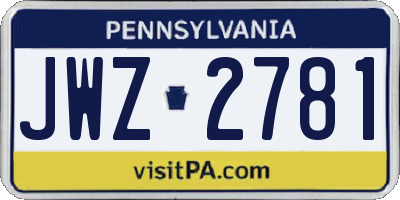 PA license plate JWZ2781