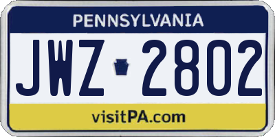 PA license plate JWZ2802