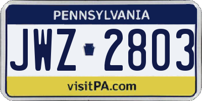 PA license plate JWZ2803