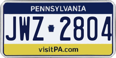 PA license plate JWZ2804