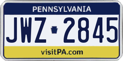 PA license plate JWZ2845