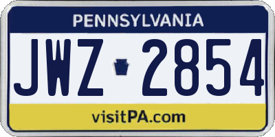 PA license plate JWZ2854