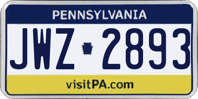 PA license plate JWZ2893