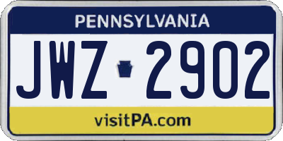 PA license plate JWZ2902