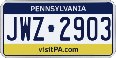 PA license plate JWZ2903