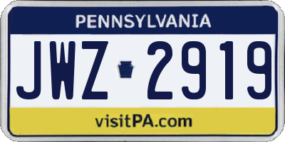 PA license plate JWZ2919