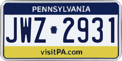 PA license plate JWZ2931