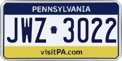 PA license plate JWZ3022