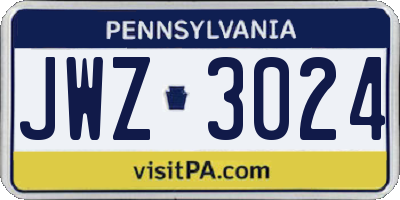 PA license plate JWZ3024