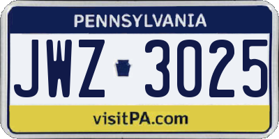 PA license plate JWZ3025