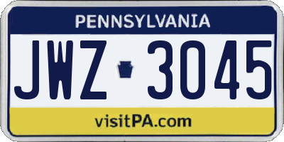 PA license plate JWZ3045