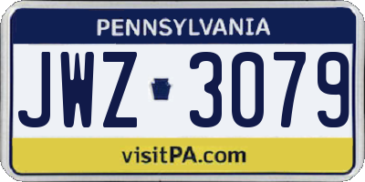 PA license plate JWZ3079