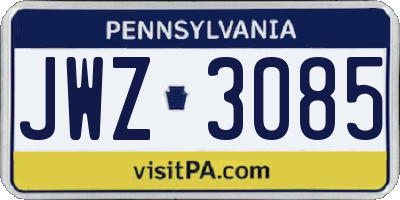PA license plate JWZ3085