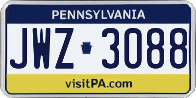 PA license plate JWZ3088