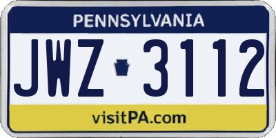 PA license plate JWZ3112