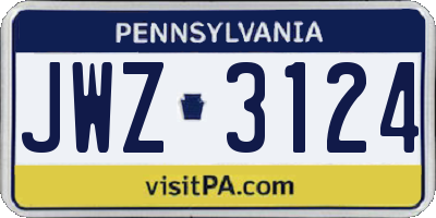 PA license plate JWZ3124