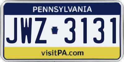 PA license plate JWZ3131