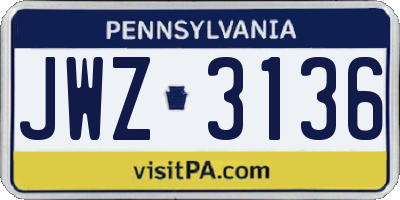 PA license plate JWZ3136