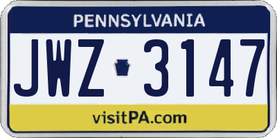 PA license plate JWZ3147