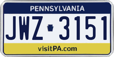 PA license plate JWZ3151