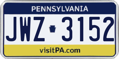 PA license plate JWZ3152