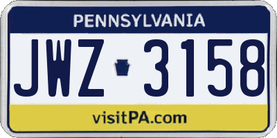 PA license plate JWZ3158